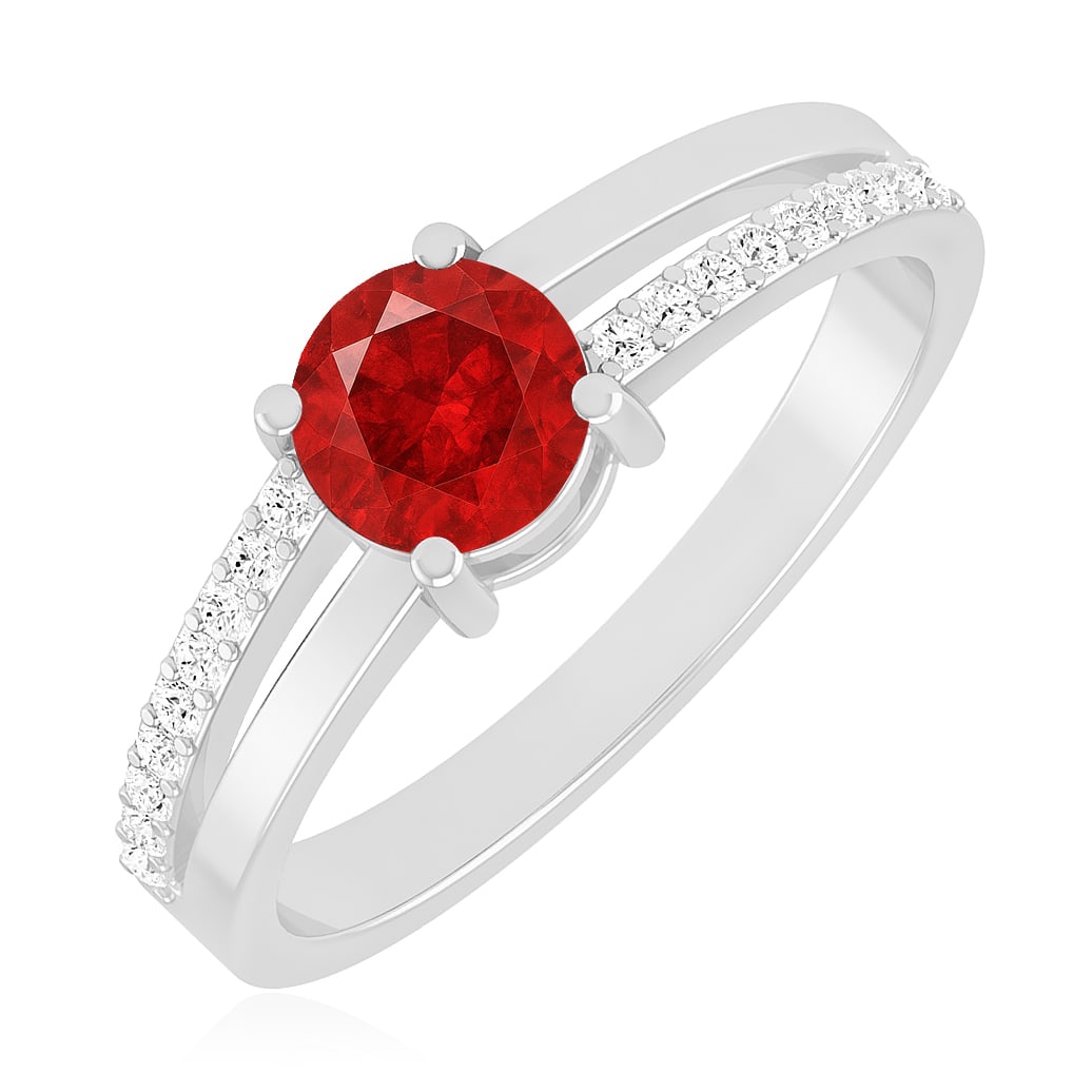 Natural Ruby Gemstone & Lab Grown Diamonds Silver Ring - 2