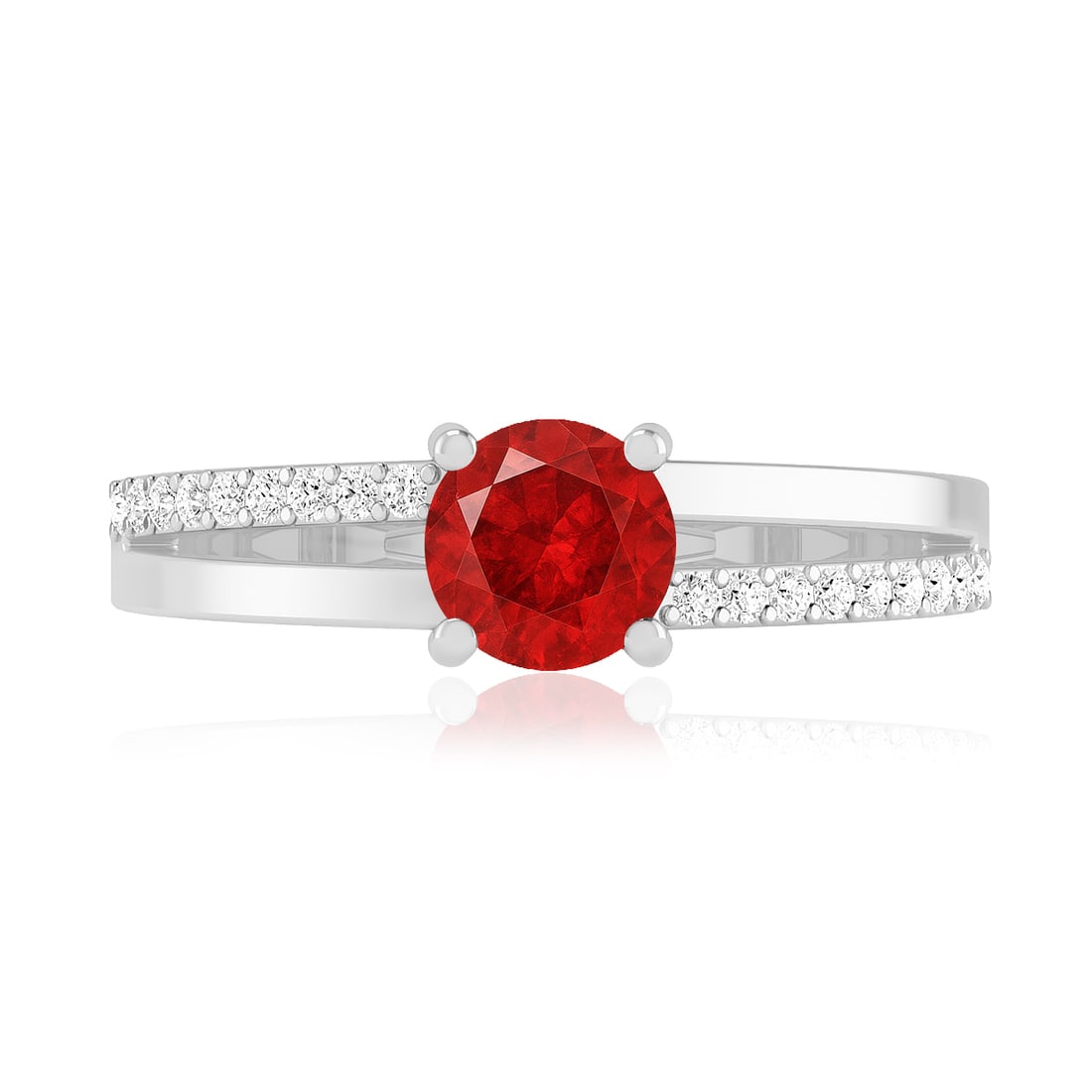 Natural Ruby Gemstone & Lab Grown Diamonds Silver Ring - 4