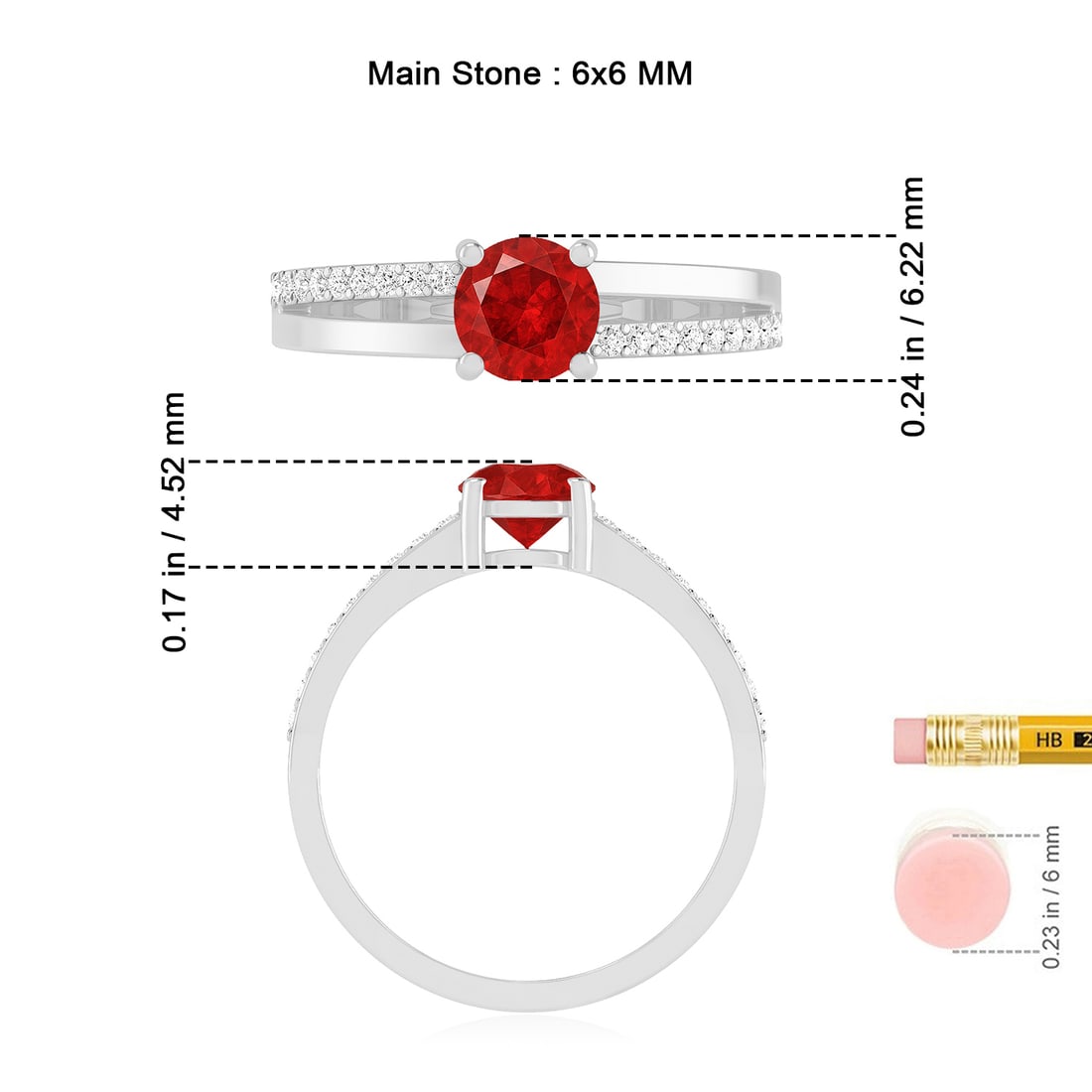Natural Ruby Gemstone & Lab Grown Diamonds Silver Ring - 7
