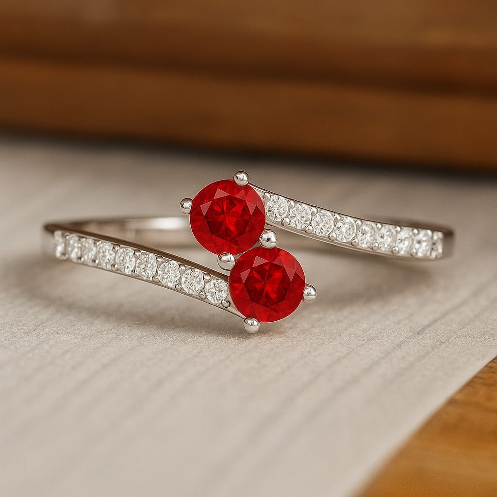 Natural Ruby Gemstone & Lab Grown Diamonds Silver Ring: Natural Ruby Gemstone & Lab Grown Diamonds Silver Ring Jewelry Type : Ring Gemstone : Natural Ruby Gemstone Shape : Round Gemstone Size : 3.5 MM Gemstone Quantity : 2 Pieces Diamond Type : <