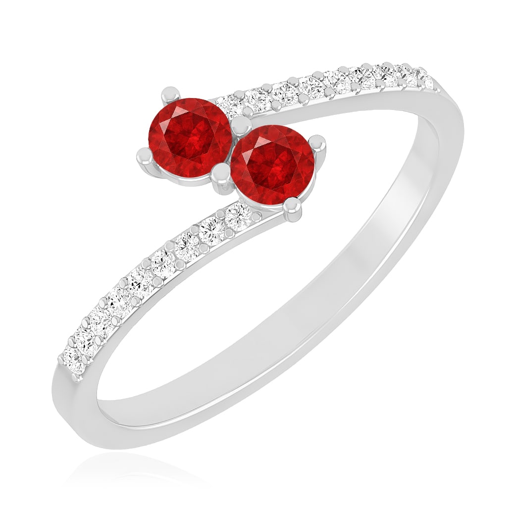 Natural Ruby Gemstone & Lab Grown Diamonds Silver Ring - 2
