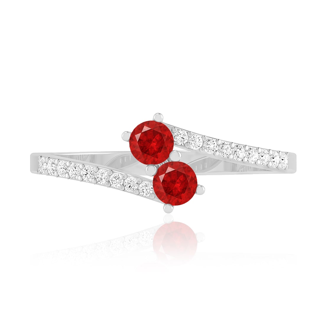Natural Ruby Gemstone & Lab Grown Diamonds Silver Ring - 4