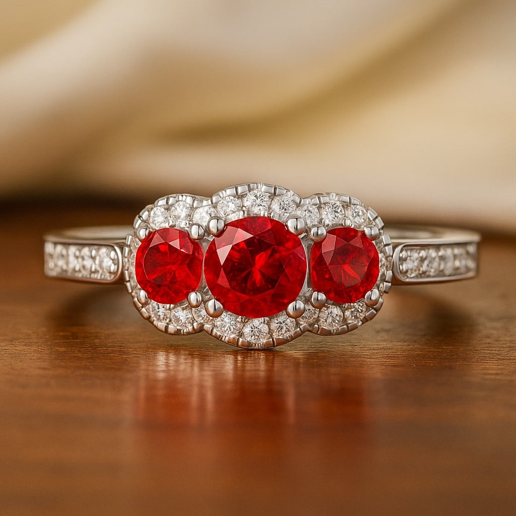 Natural Ruby Gemstone & Lab Grown Diamonds Silver Ring: Natural Ruby Gemstone & Lab Grown Diamonds Silver Ring Jewelry Type : Ring Gemstone : Natural Ruby Gemstone Shape : Round Gemstone Size : 4 MM, 3MM Gemstone Quantity : 1 Piece, 2 Pieces Diam