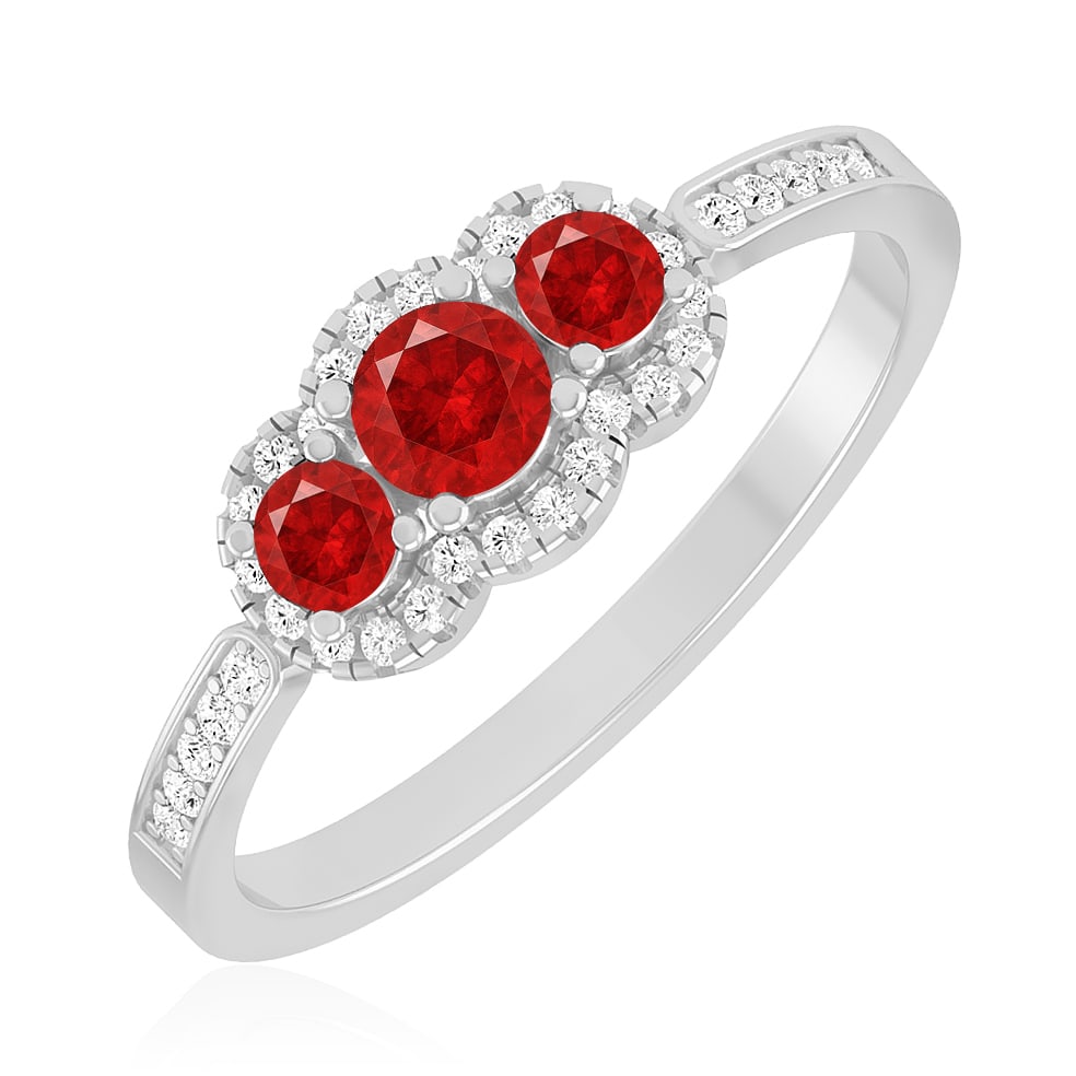 Natural Ruby Gemstone & Lab Grown Diamonds Silver Ring - 2