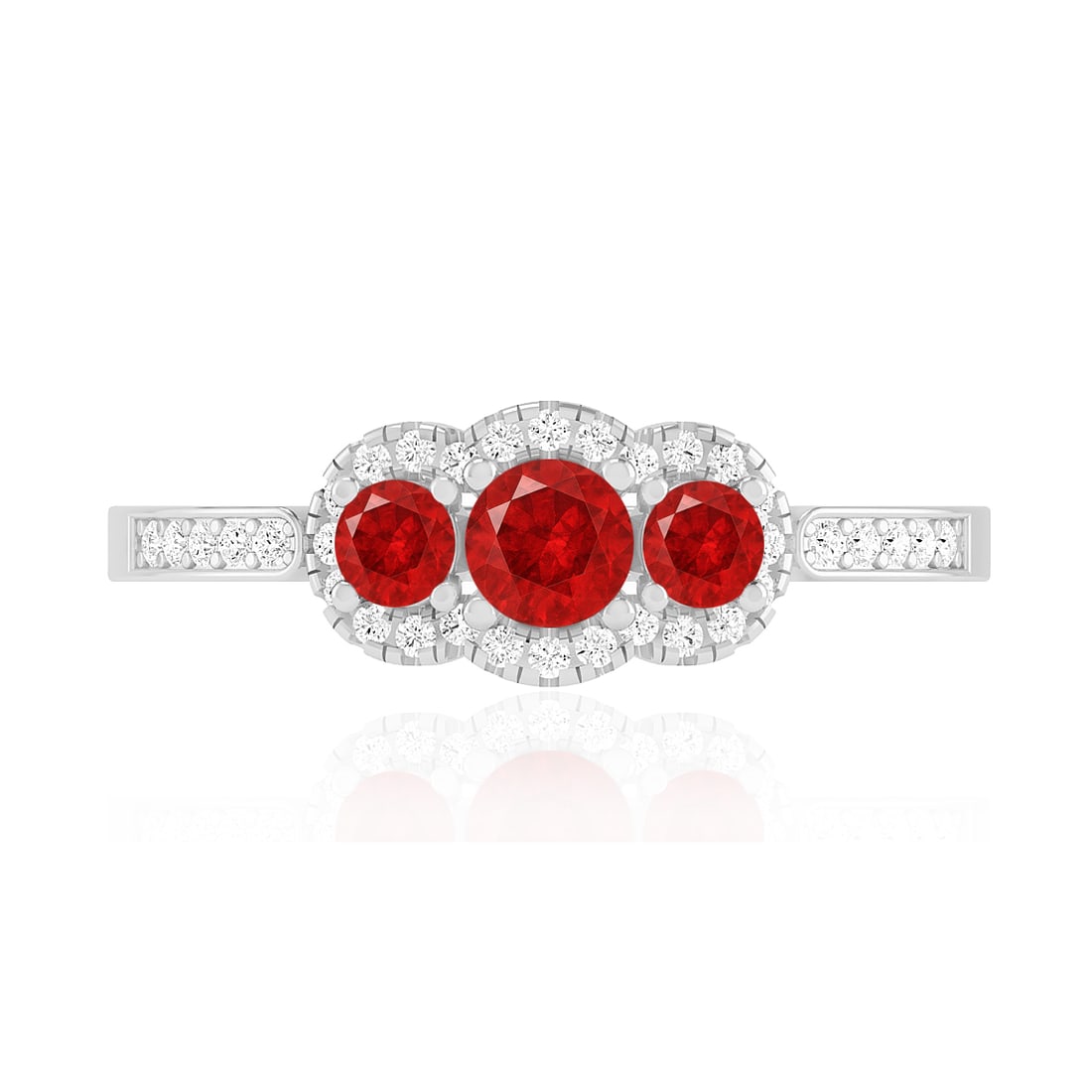 Natural Ruby Gemstone & Lab Grown Diamonds Silver Ring - 4