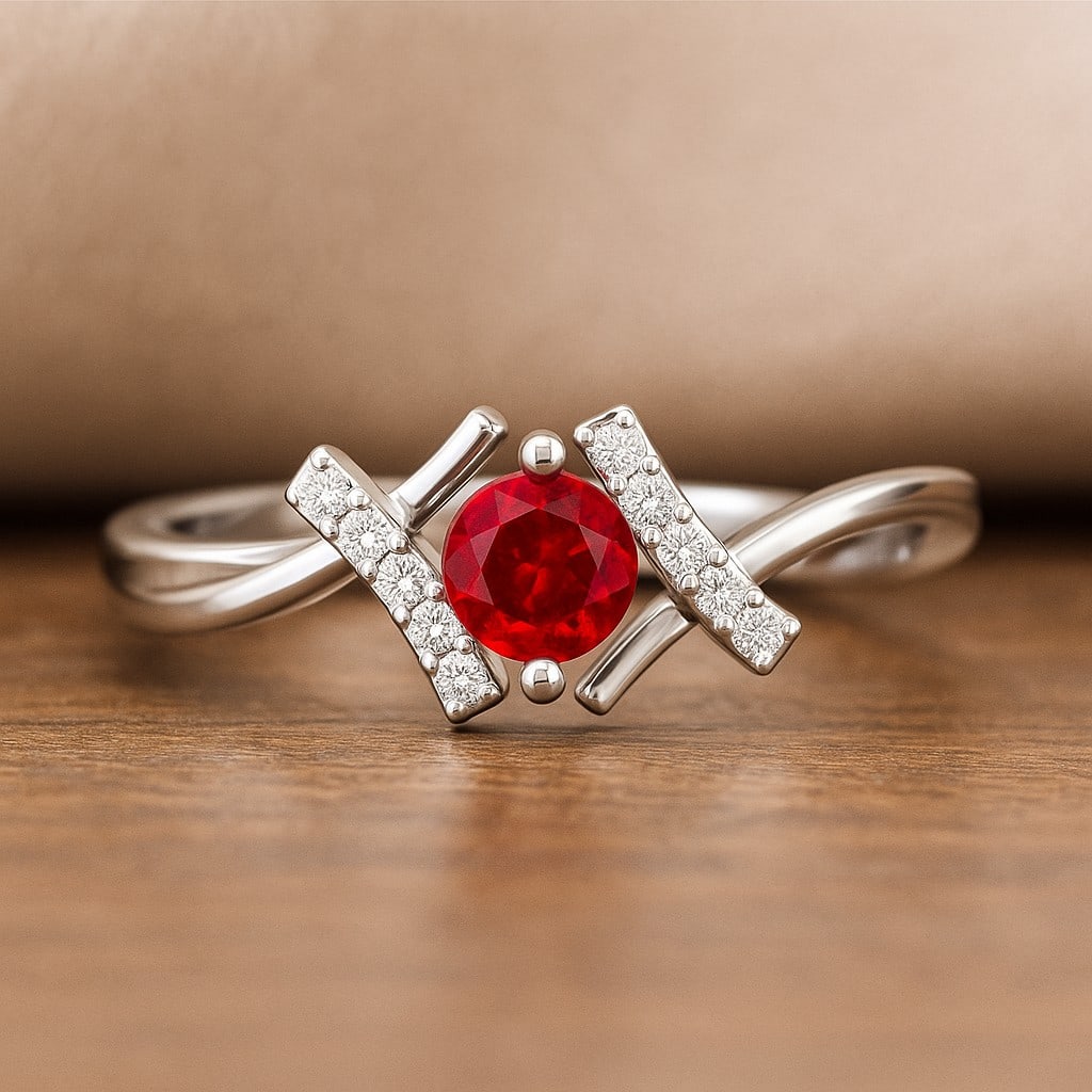 Natural Ruby Gemstone & Lab Grown Diamonds Silver Ring (1 of 7)