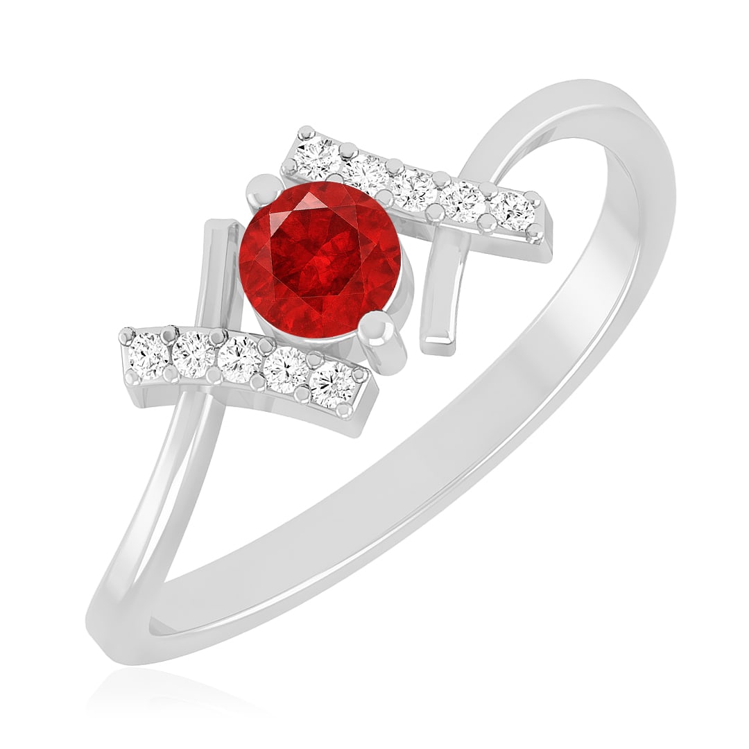 Natural Ruby Gemstone & Lab Grown Diamonds Silver Ring - 2