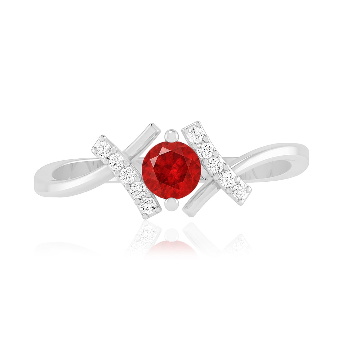 Natural Ruby Gemstone & Lab Grown Diamonds Silver Ring - 4