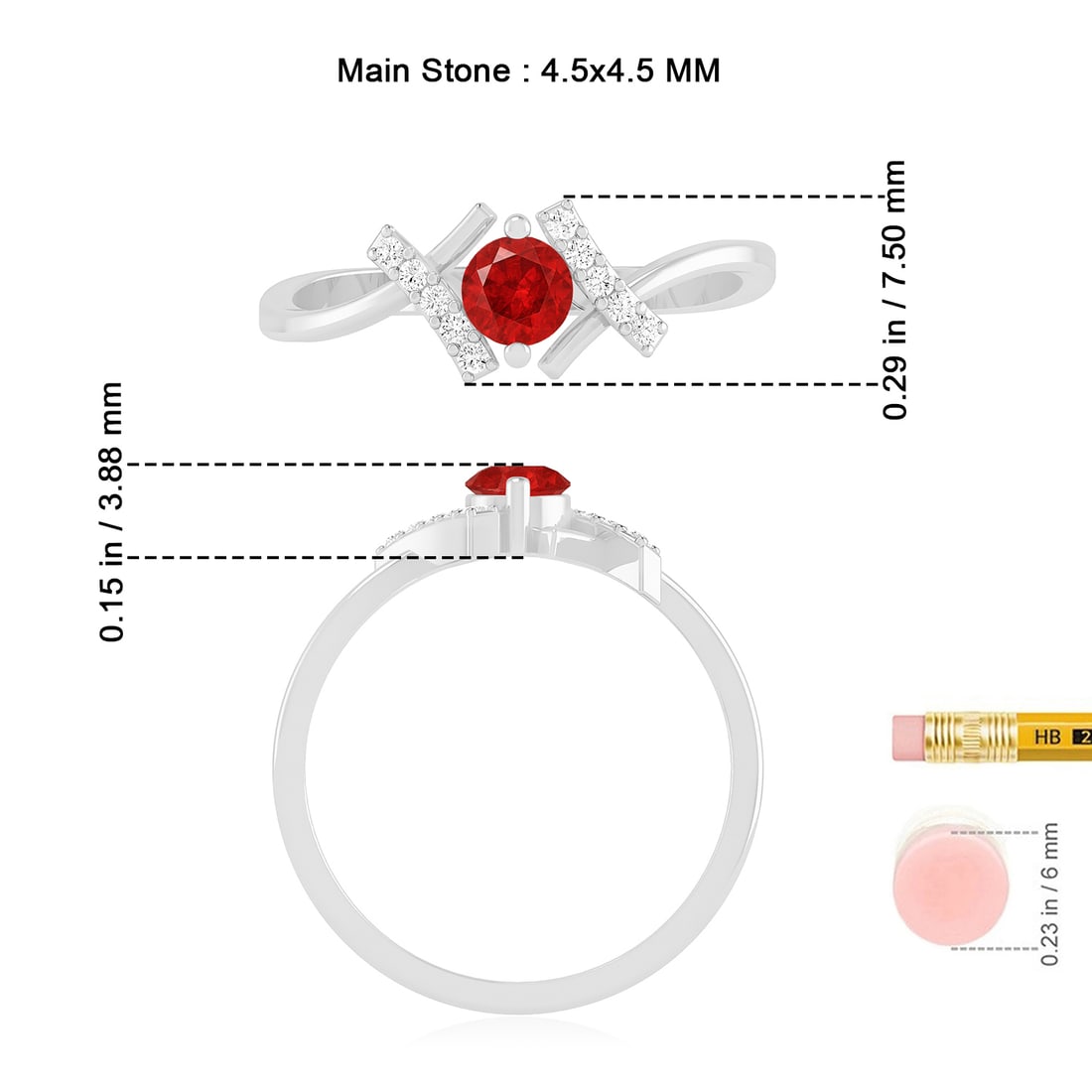 Natural Ruby Gemstone & Lab Grown Diamonds Silver Ring - 7