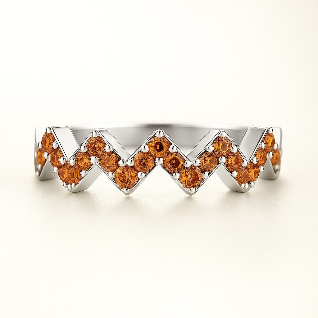 Natural Citrine Gemstone & Lab Grown Diamonds Silver Ring (1 of 7)