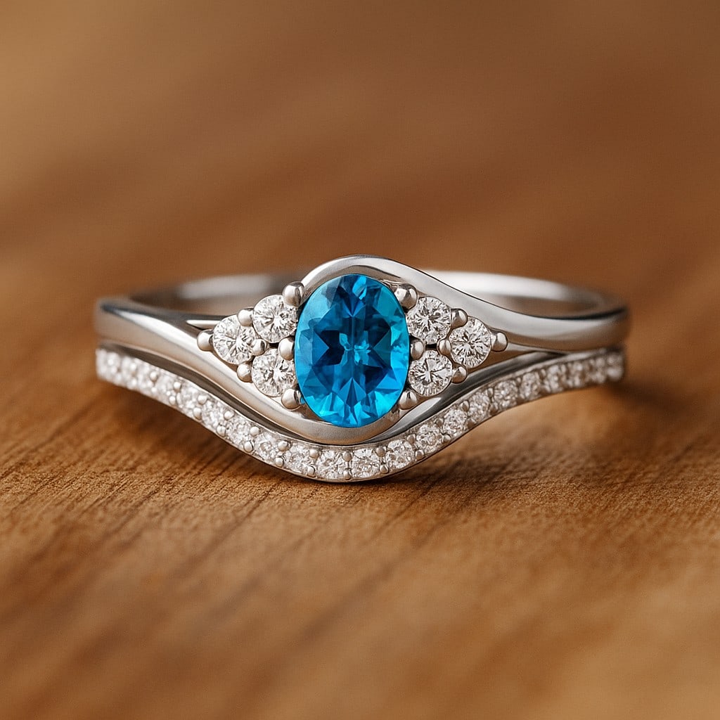 Natural Swiss Blue Topaz Gemstone & Lab Grown Diamonds Silver Ring: Natural Swiss Blue Topaz Gemstone & Lab Grown Diamonds Silver Ring Jewelry Type : Ring Gemstone : Natural Swiss Blue Topaz Gemstone Shape : Oval Gemstone Size : 6x4 MM Gemstone Quantity : 1 Piece</