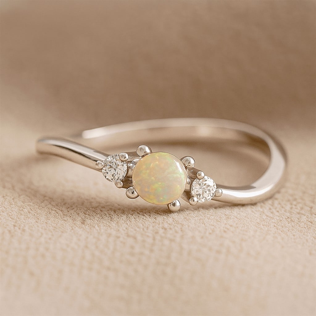Natural Opal Gemstone & Lab Grown Diamonds Silver Ring: Natural Opal Gemstone & Lab Grown Diamonds Silver Ring Jewelry Type : Ring Gemstone : Natural Opal Gemstone Shape : Round Gemstone Size : 4 MM Gemstone Quantity : 1 Piece Diamond Type : L