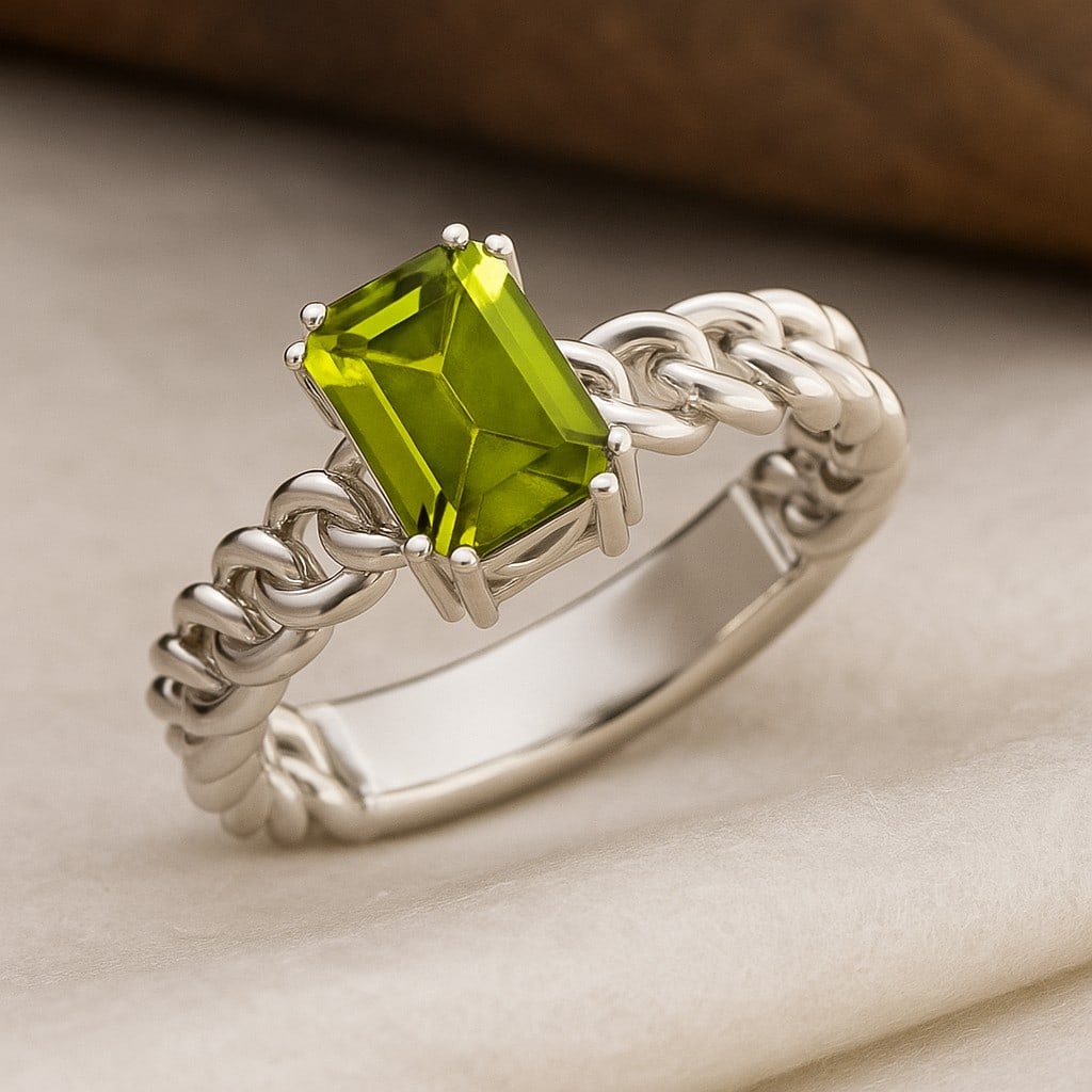 Natural Peridot Gemstone 92.5 Sterling Silver Ring: Natural Peridot Gemstone 92.5 Sterling Silver Ring Jewelry Type : Ring Gemstone : Natural Peridot Gemstone Shape : Emerald Gemstone Size : 8x6 MM Gemstone Quantity : 1 Piece Metal : Silve
