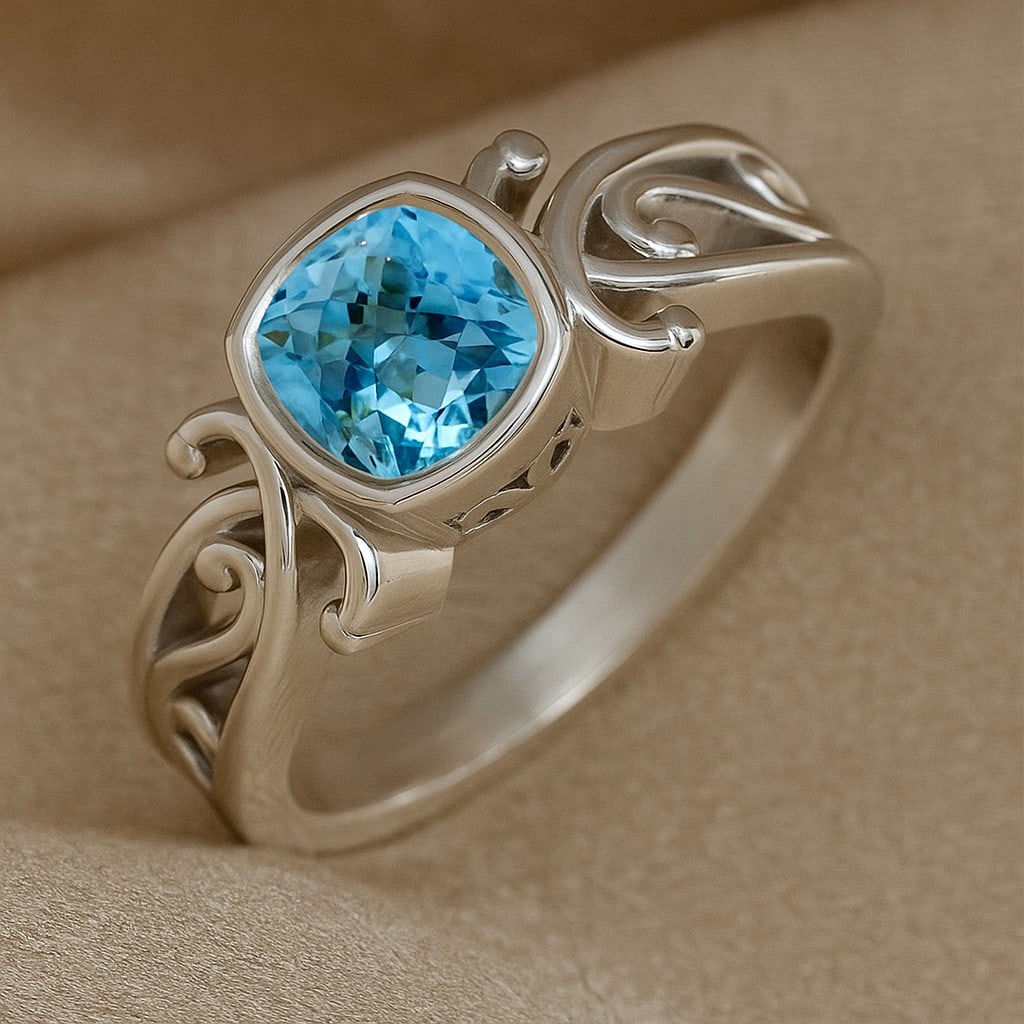 Natural Aquamarine Gemstone 92.5 Sterling Silver Ring: Natural Aquamarine Gemstone 92.5 Sterling Silver Ring Jewelry Type : Ring Gemstone : Natural Aquamarine Gemstone Shape : Cushion Square Gemstone Size : 6 MM Gemstone Quantity : 1 Piece Metal
