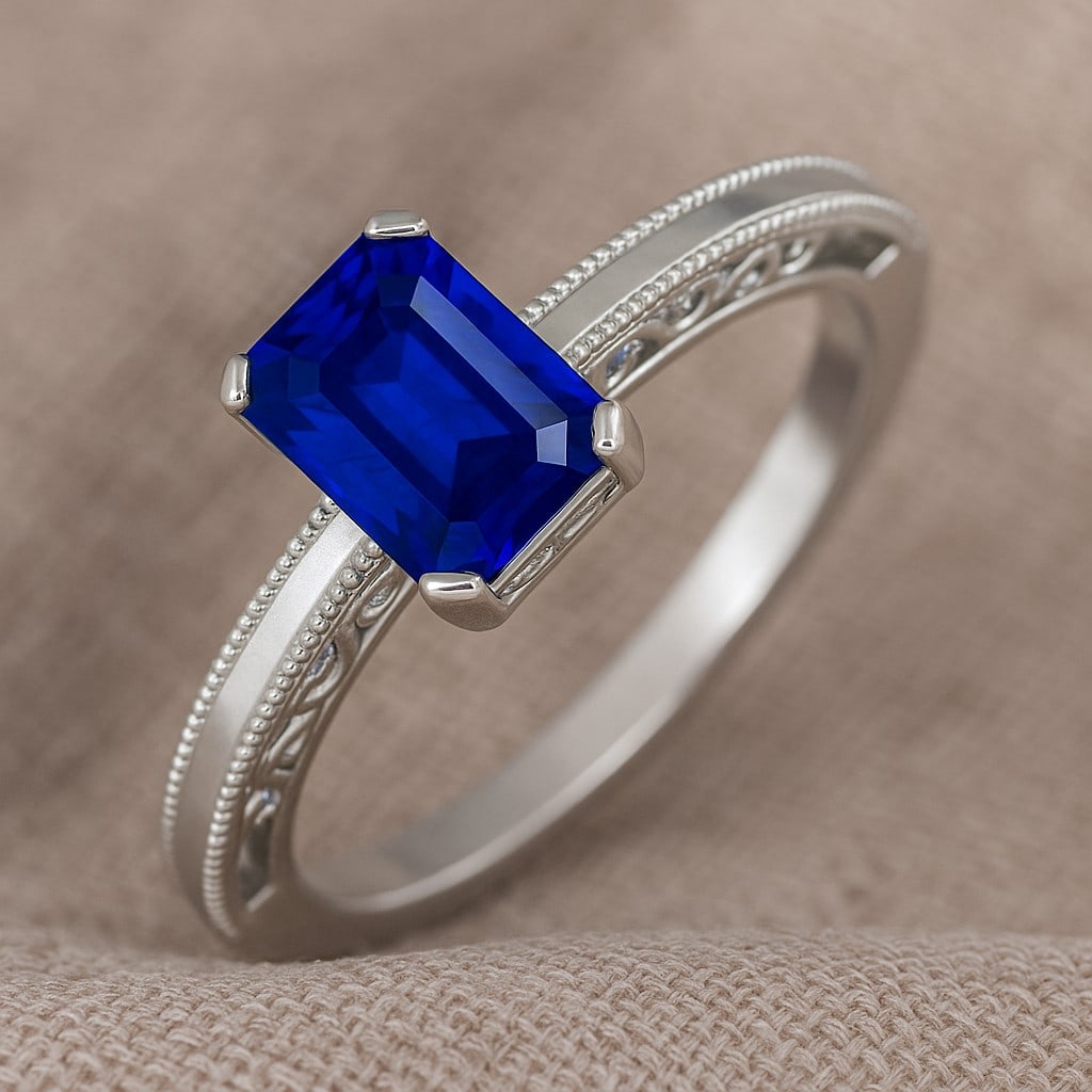 Natural Blue Sapphire Gemstone 92.5 Sterling Silver Ring: Natural Blue Sapphire Gemstone 92.5 Sterling Silver Ring Jewelry Type : Ring Gemstone : Natural Blue Sapphire Gemstone Shape : Emerald Gemstone Size : 8x6 MM Gemstone Quantity : 1 Piece Meta