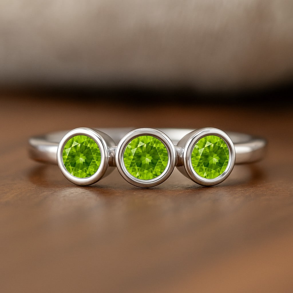 Natural Peridot Gemstone 92.5 Sterling Silver Ring: Natural Peridot Gemstone 92.5 Sterling Silver Ring Jewelry Type : Ring Gemstone : Natural Peridot Gemstone Shape : Round Gemstone Size : 3.5 MM Gemstone Quantity : 3 Pieces Metal : Silver