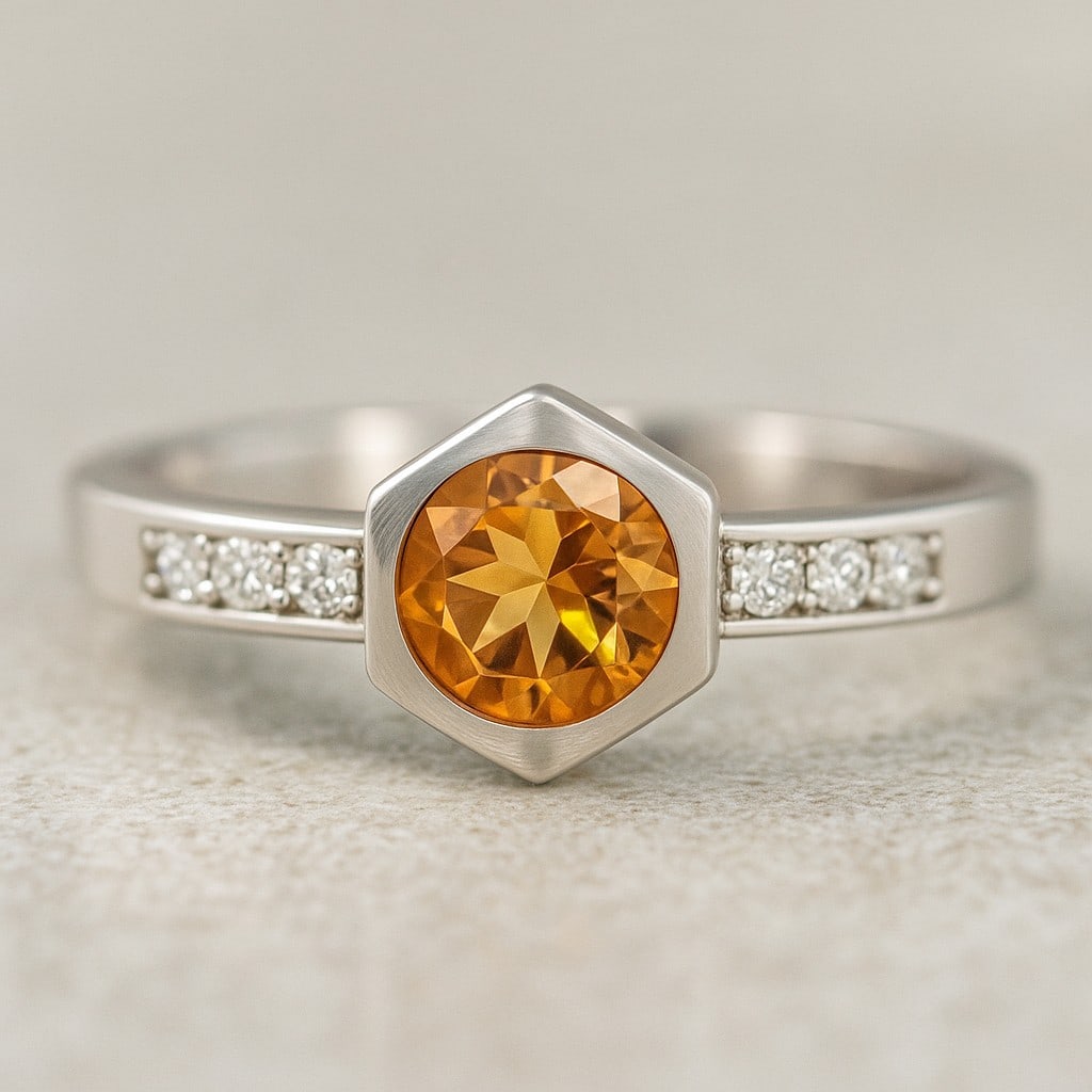 Natural Citrine Gemstone & Lab Grown Diamonds Silver Ring: Natural Citrine Gemstone & Lab Grown Diamonds Silver Ring Jewelry Type : Ring Gemstone : Natural Citrine Gemstone Shape : Round Gemstone Size : 5 MM Gemstone Quantity : 1 Piece Diamond Type