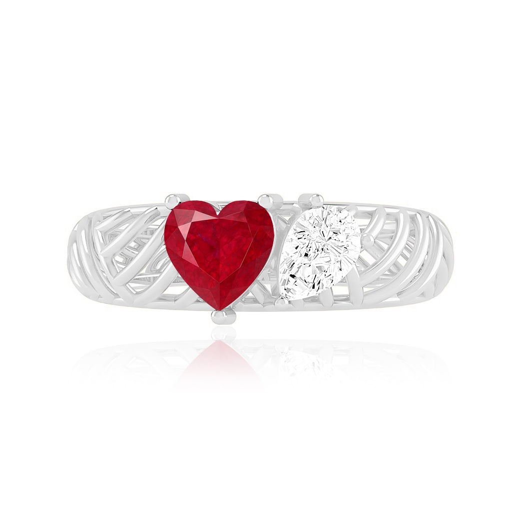Natural Ruby Gemstone & Lab Grown Diamonds Silver Ring - 4