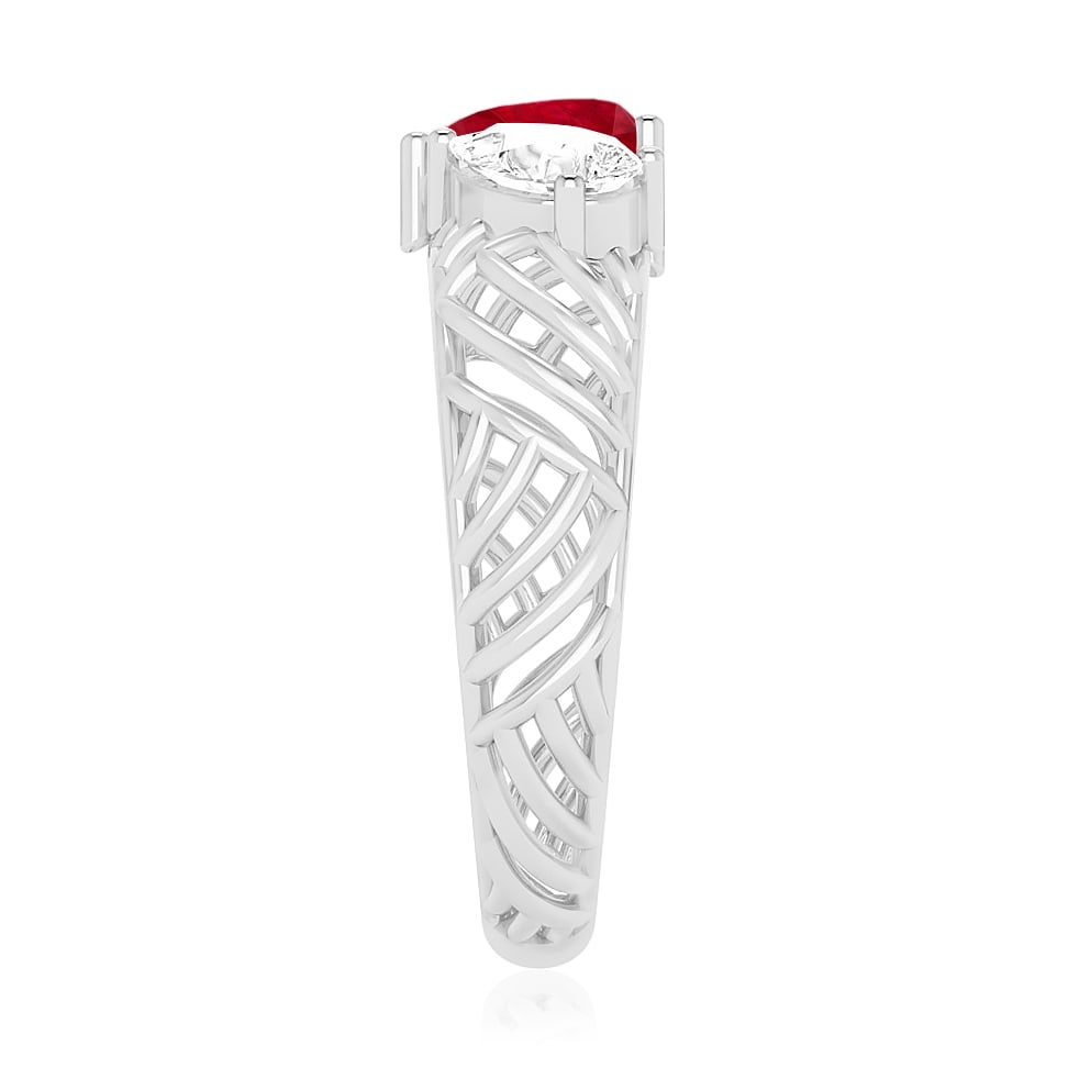 Natural Ruby Gemstone & Lab Grown Diamonds Silver Ring - 5