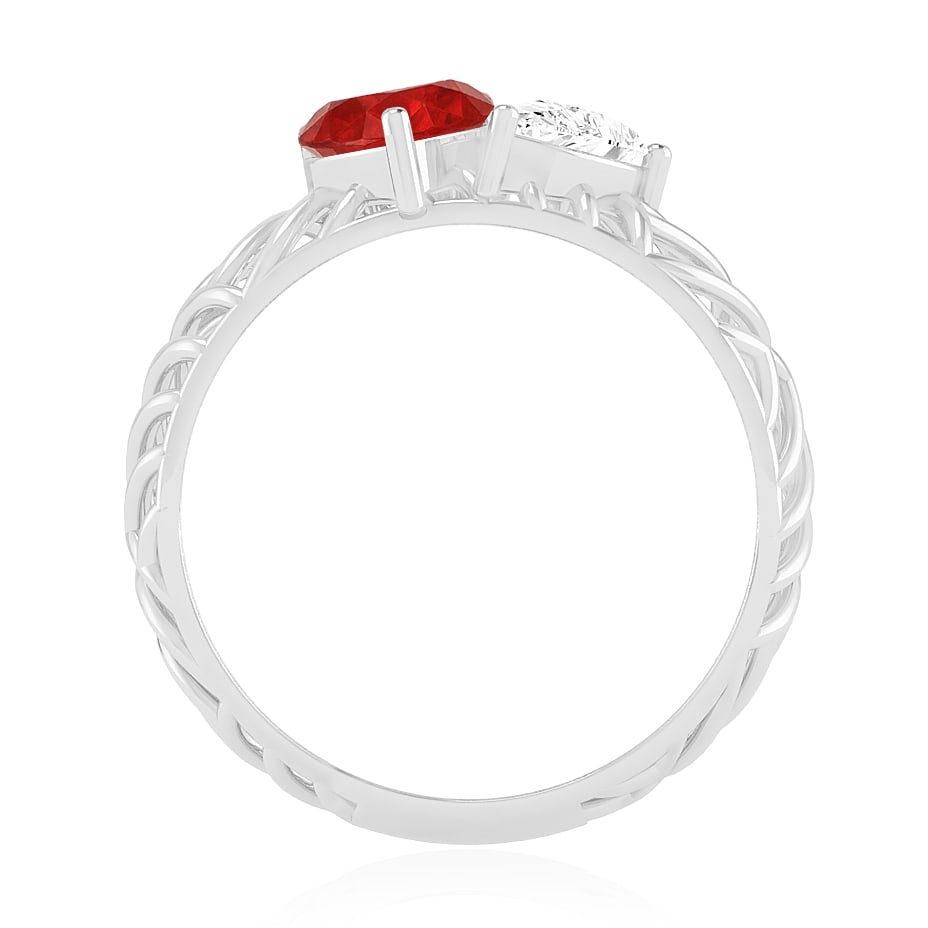 Natural Ruby Gemstone & Lab Grown Diamonds Silver Ring - 6