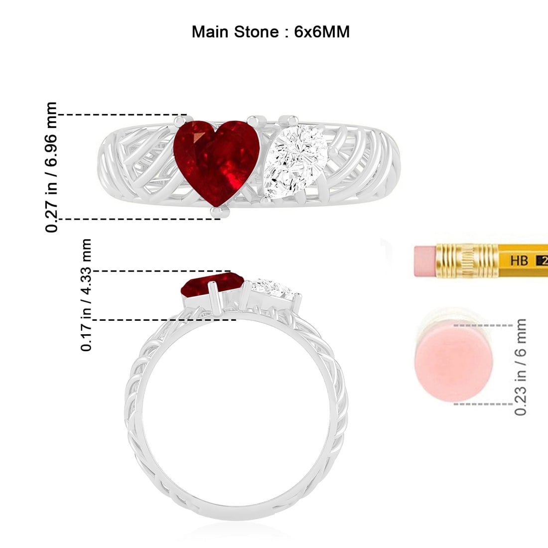 Natural Ruby Gemstone & Lab Grown Diamonds Silver Ring - 7