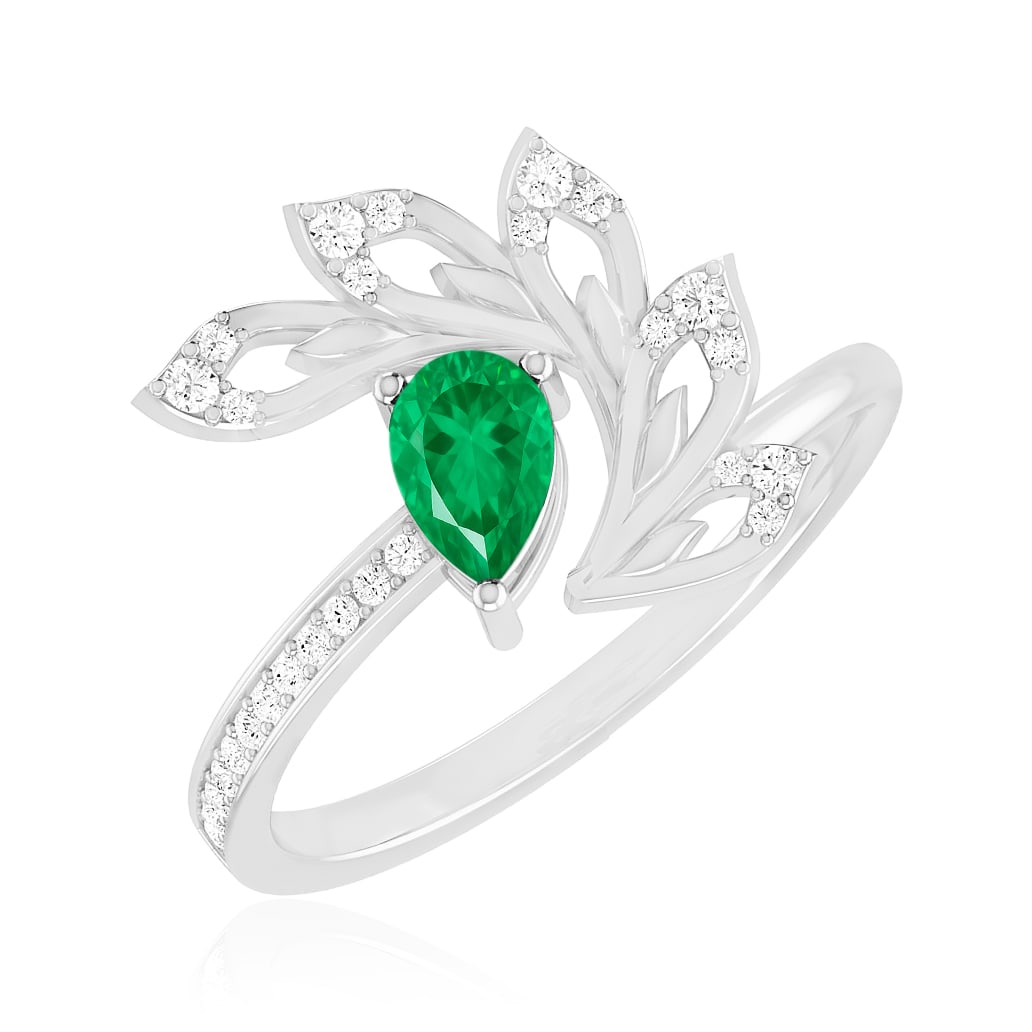 Lab Grown Emerald & Diamonds Silver Ring - 2