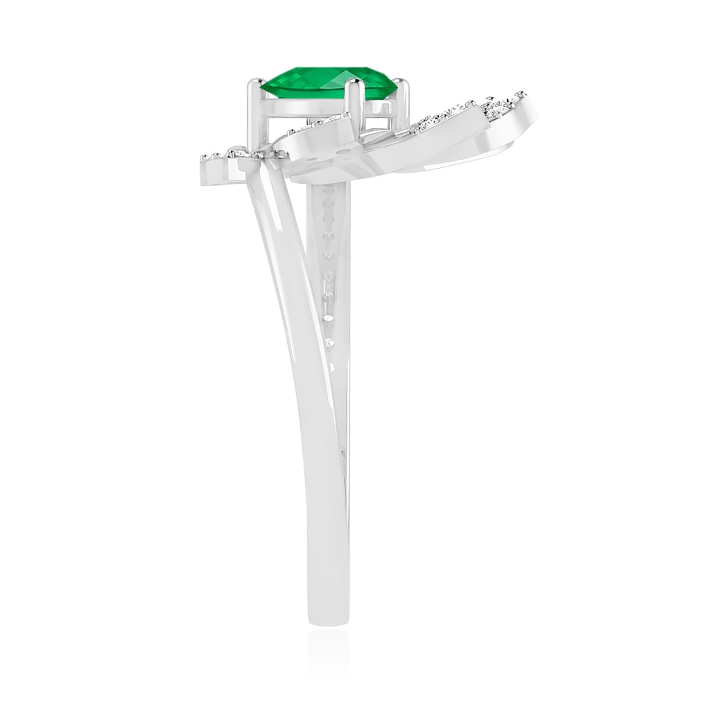Lab Grown Emerald & Diamonds Silver Ring - 5