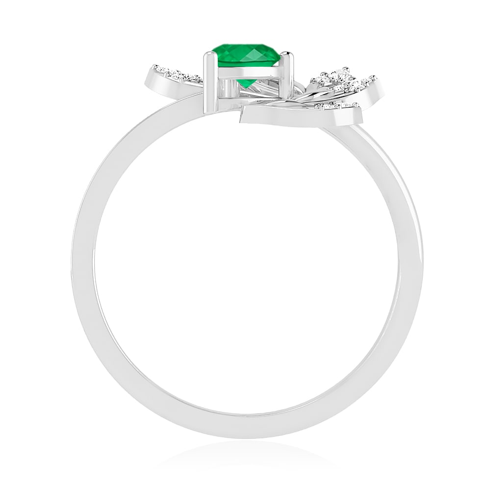 Lab Grown Emerald & Diamonds Silver Ring - 6