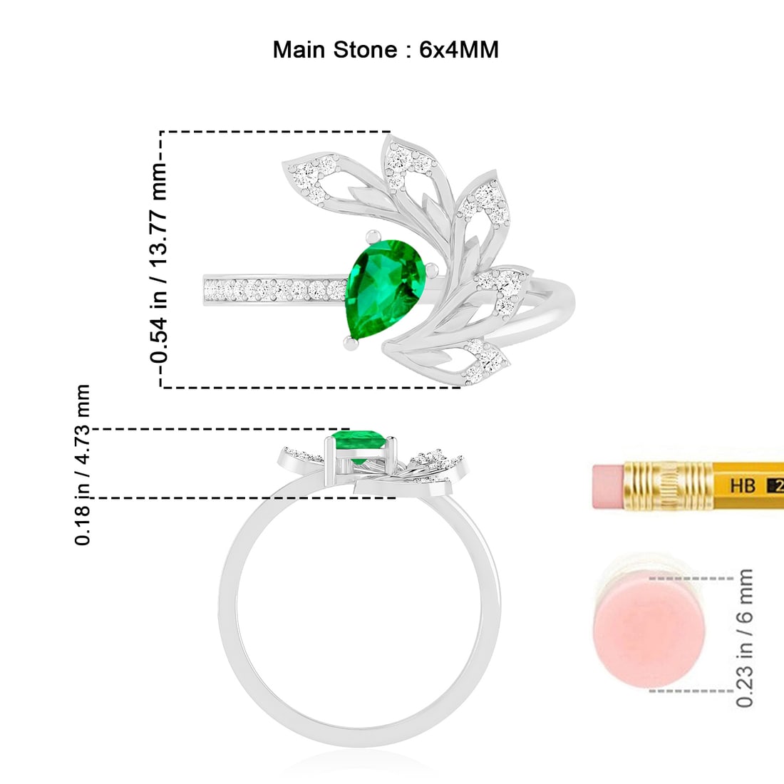 Lab Grown Emerald & Diamonds Silver Ring - 7