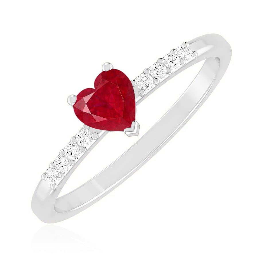 Natural Ruby Gemstone & Lab Grown Diamonds Silver Ring - 2