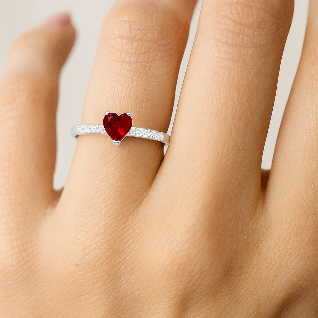 Natural Ruby Gemstone & Lab Grown Diamonds Silver Ring - 3