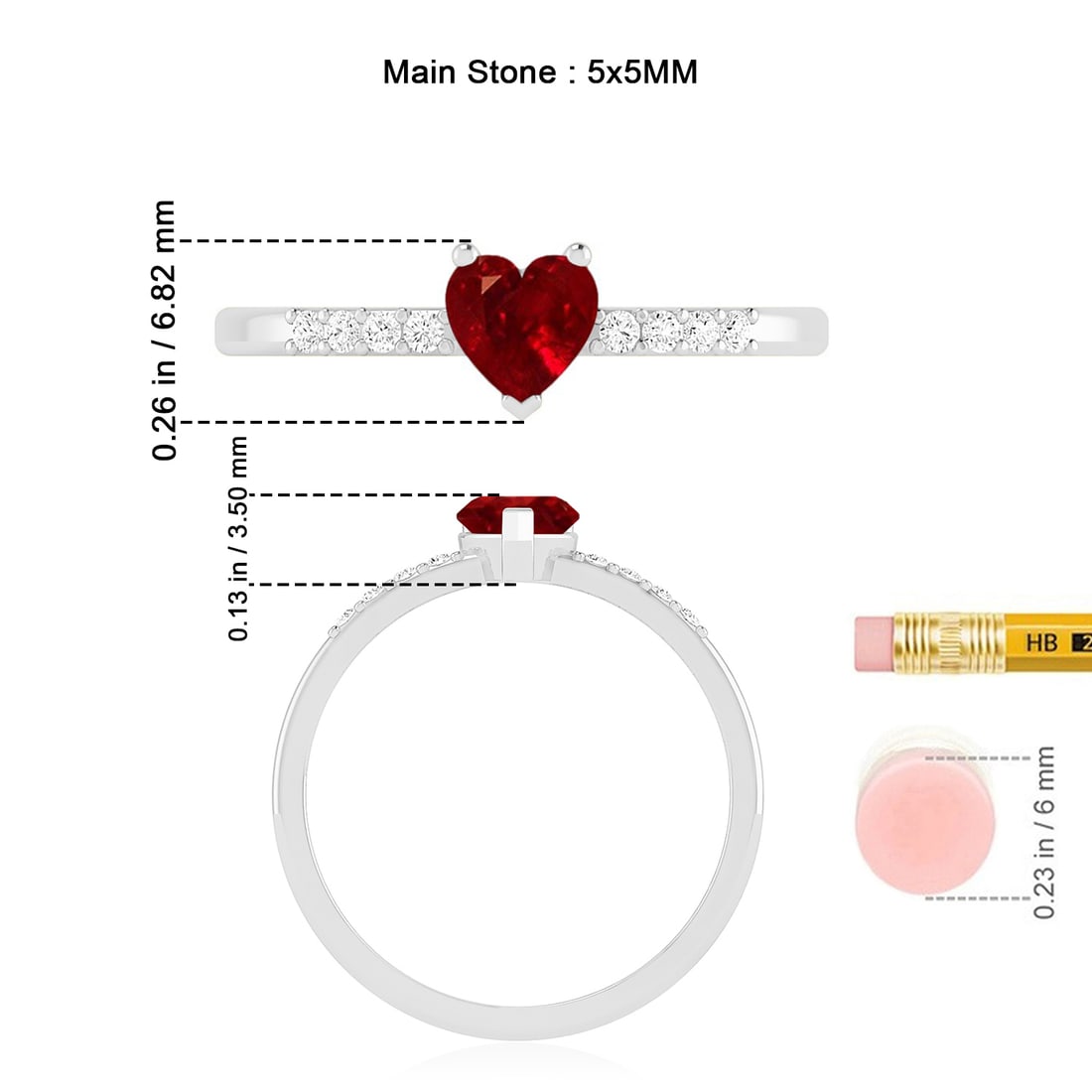 Natural Ruby Gemstone & Lab Grown Diamonds Silver Ring - 7
