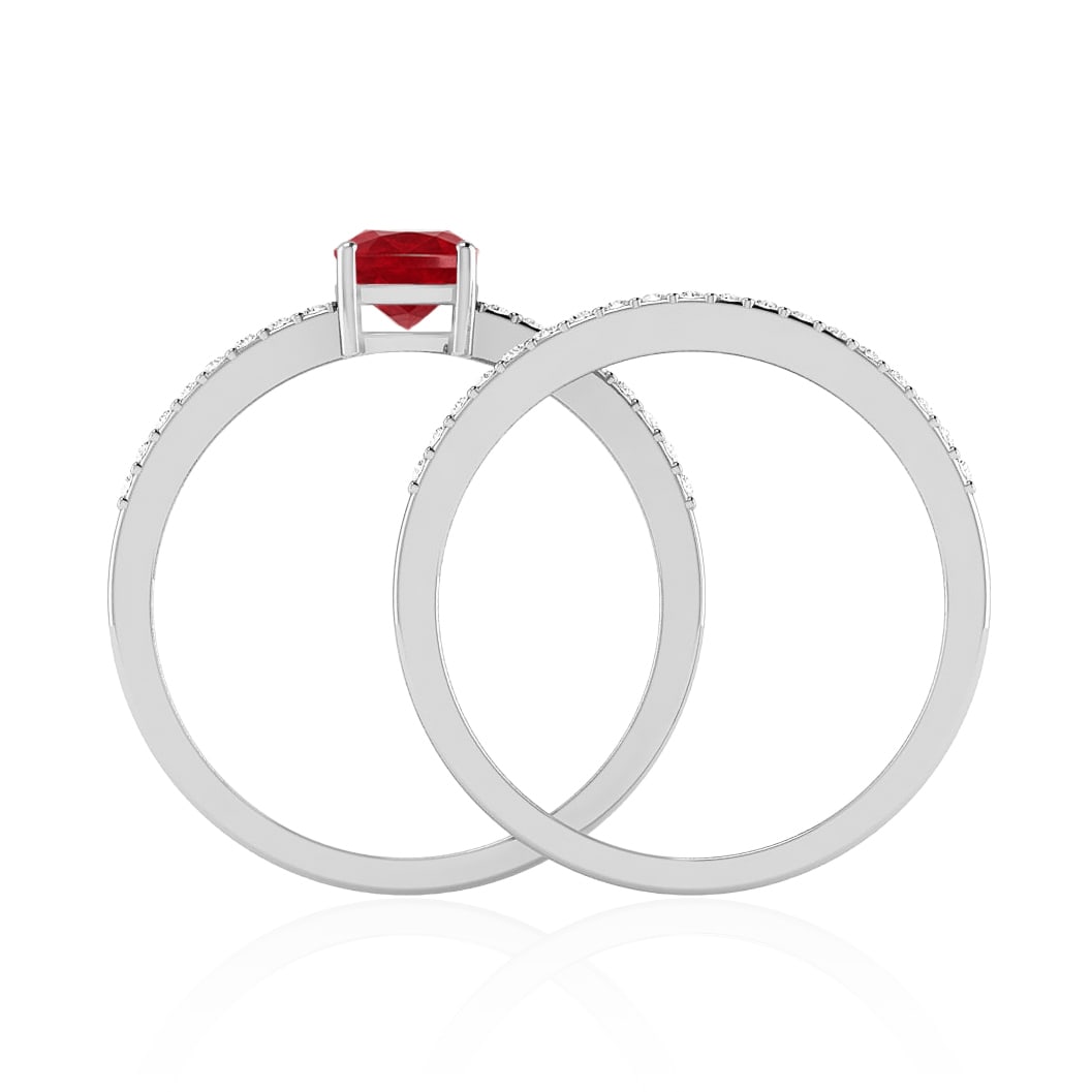 Natural Ruby Gemstone & Lab Grown Diamonds Silver Ring - 6