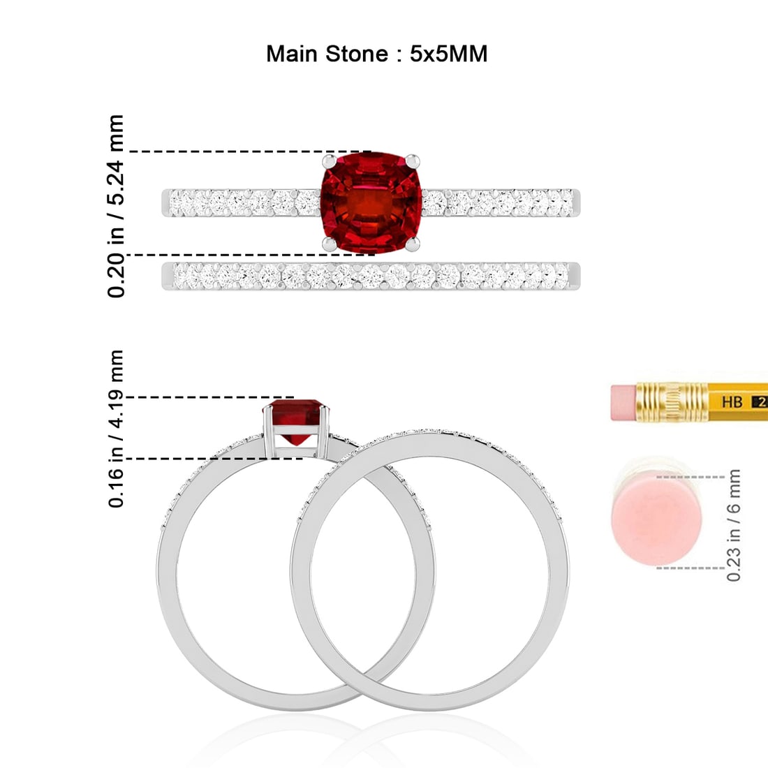 Natural Ruby Gemstone & Lab Grown Diamonds Silver Ring - 7