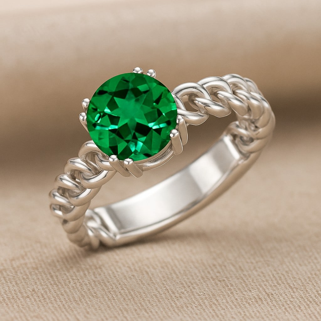 Lab Grown Emerald Gemstone 92.5 Sterling Silver Ring: Lab Grown Emerald Gemstone 92.5 Sterling Silver Ring Jewelry Type : Ring Gemstone : Lab Grown Emerald Gemstone Shape : Round Gemstone Size : 8 MM Gemstone Quantity : 1 Piece Metal : Silver Metal