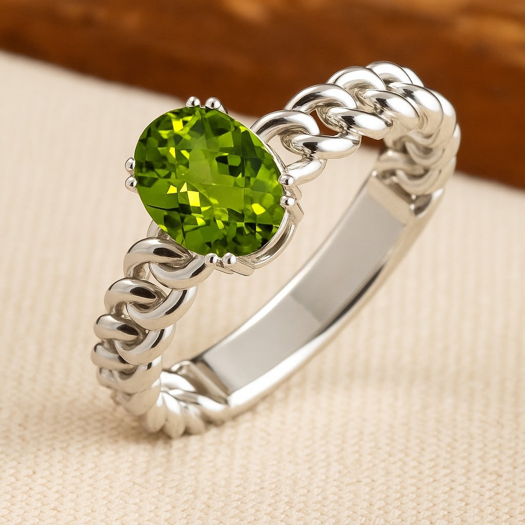 Natural Peridot Gemstone 92.5 Sterling Silver Ring: Natural Peridot Gemstone 92.5 Sterling Silver Ring Jewelry Type : Ring Gemstone : Natural Peridot Gemstone Shape : Oval Gemstone Size : 8x6 MM Gemstone Quantity : 1 Piece Metal : Silver Metal Purity