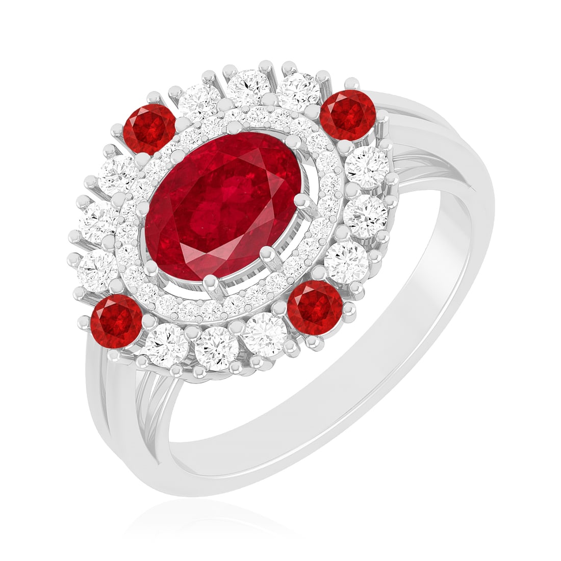 Natural Ruby Gemstone & Lab Grown Diamonds Silver Ring - 2