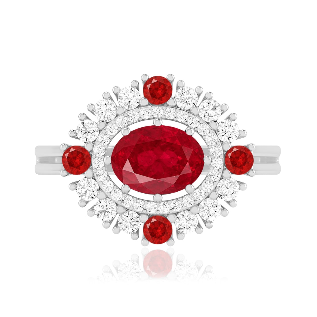Natural Ruby Gemstone & Lab Grown Diamonds Silver Ring - 4