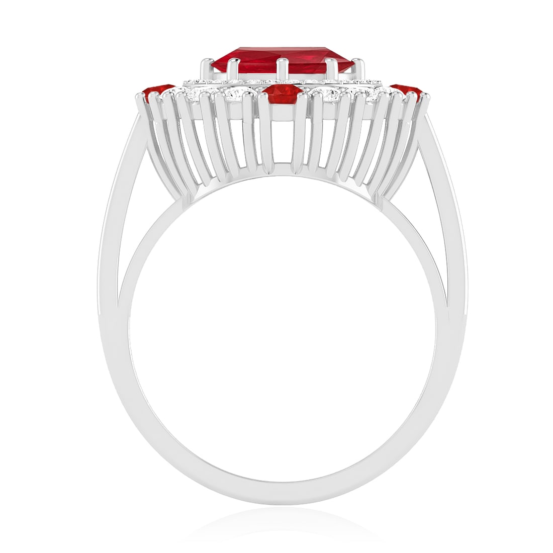 Natural Ruby Gemstone & Lab Grown Diamonds Silver Ring - 6