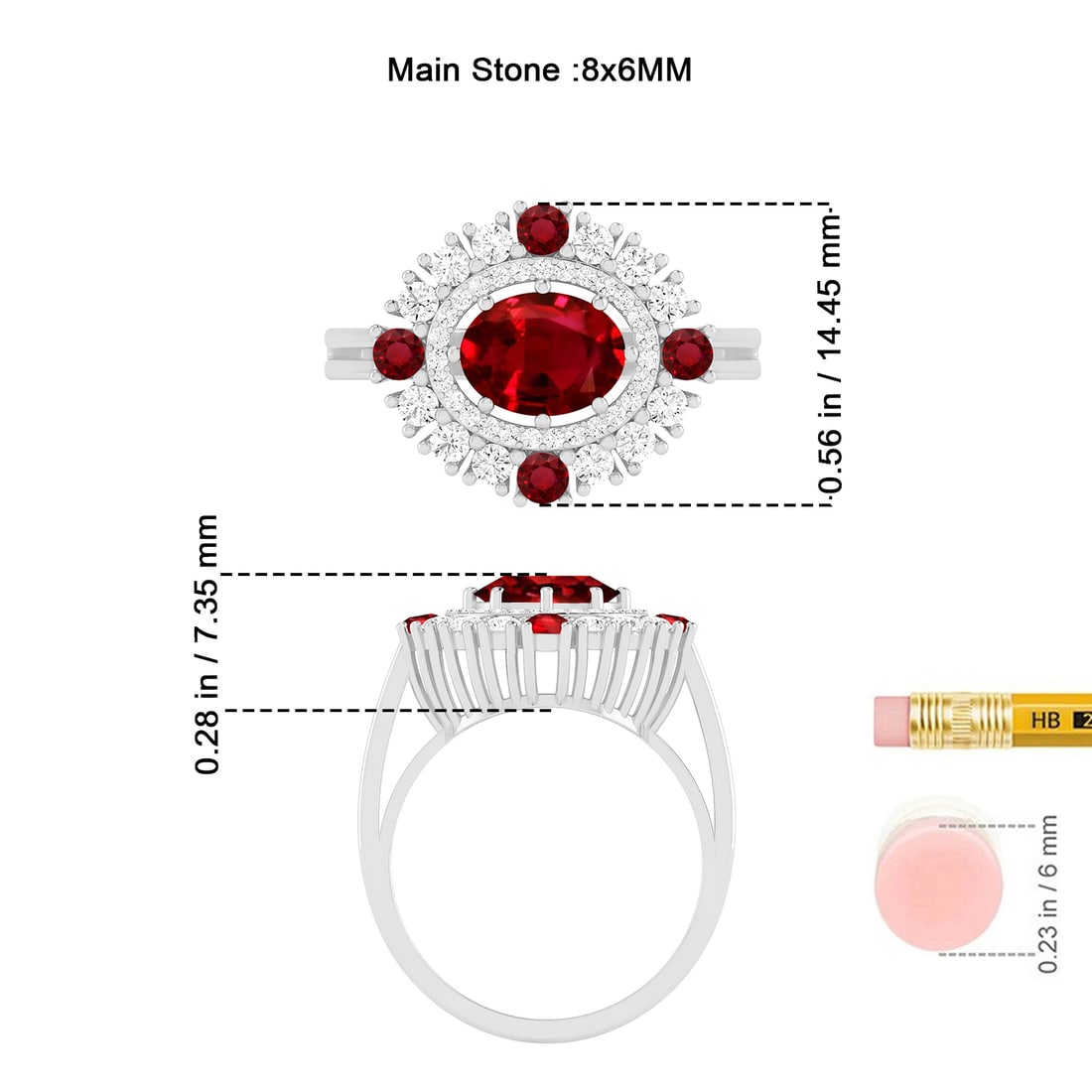 Natural Ruby Gemstone & Lab Grown Diamonds Silver Ring - 7