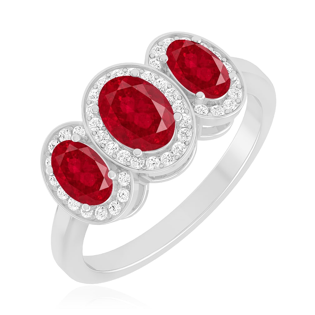 Natural Ruby Gemstone & Lab Grown Diamonds Silver Ring - 2