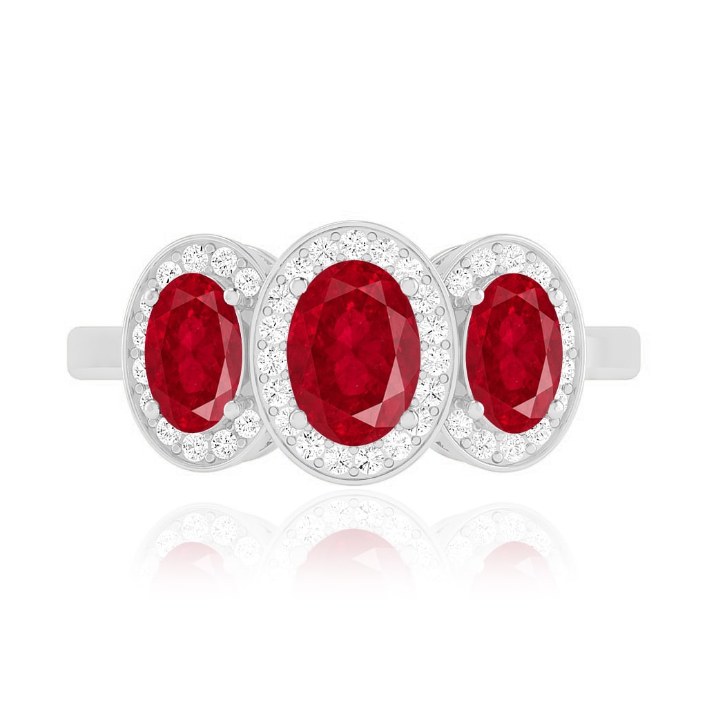 Natural Ruby Gemstone & Lab Grown Diamonds Silver Ring - 4