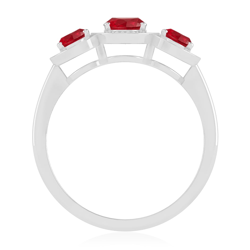 Natural Ruby Gemstone & Lab Grown Diamonds Silver Ring - 6