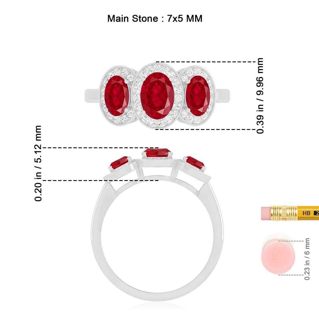 Natural Ruby Gemstone & Lab Grown Diamonds Silver Ring - 7