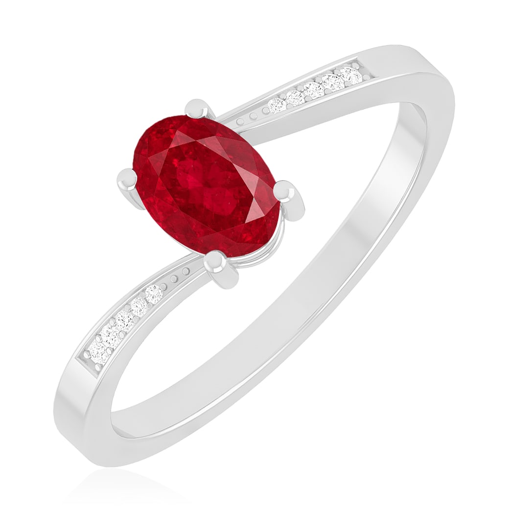 Natural Ruby Gemstone & Lab Grown Diamonds Silver Ring - 2