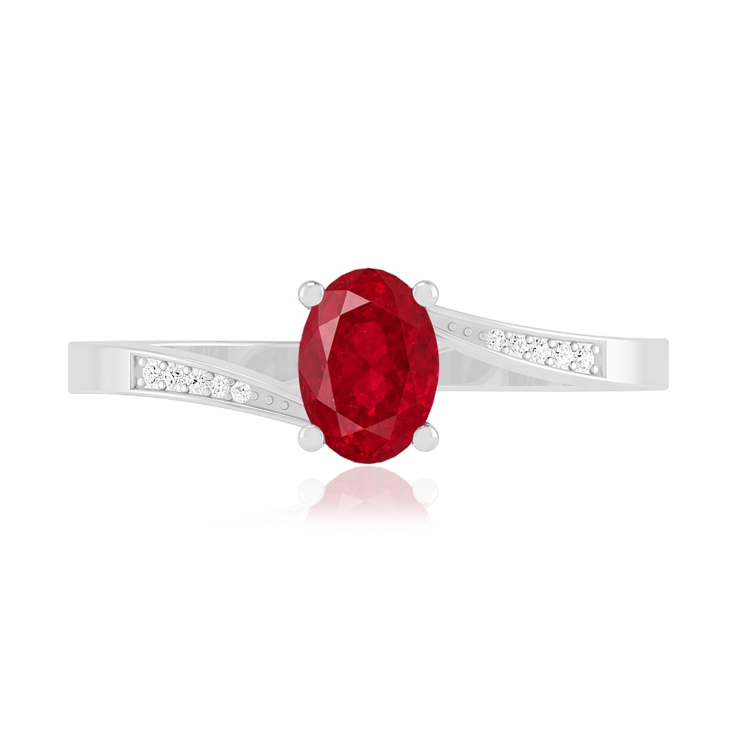 Natural Ruby Gemstone & Lab Grown Diamonds Silver Ring - 4