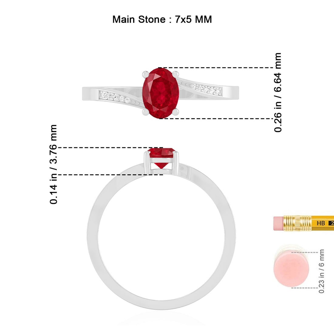 Natural Ruby Gemstone & Lab Grown Diamonds Silver Ring - 7