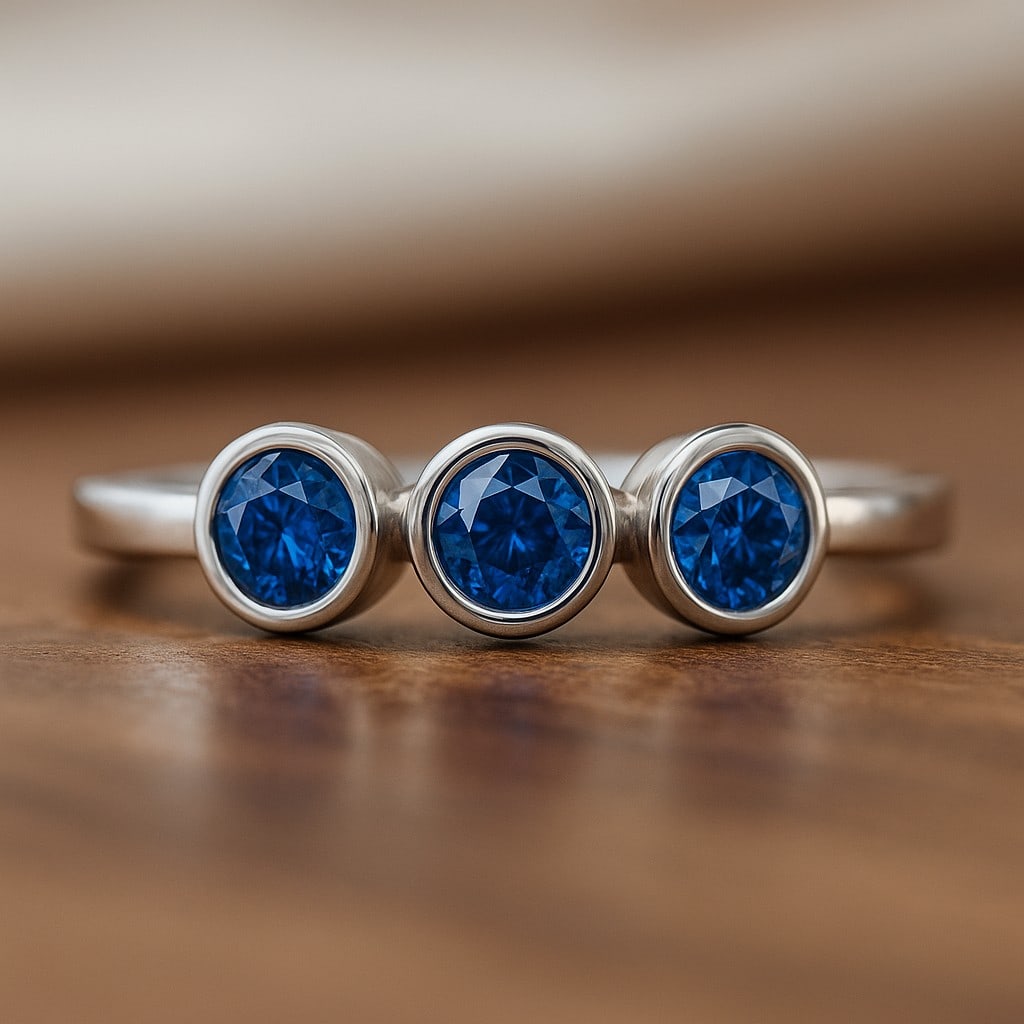 Natural Blue Sapphire Gemstone 92.5 Sterling Silver Ring: Natural Blue Sapphire Gemstone 92.5 Sterling Silver Ring Jewelry Type : Ring Gemstone : Natural Blue Sapphire Gemstone Shape : Round Gemstone Size : 3.5 MM Gemstone Quantity : 3 Pieces Metal