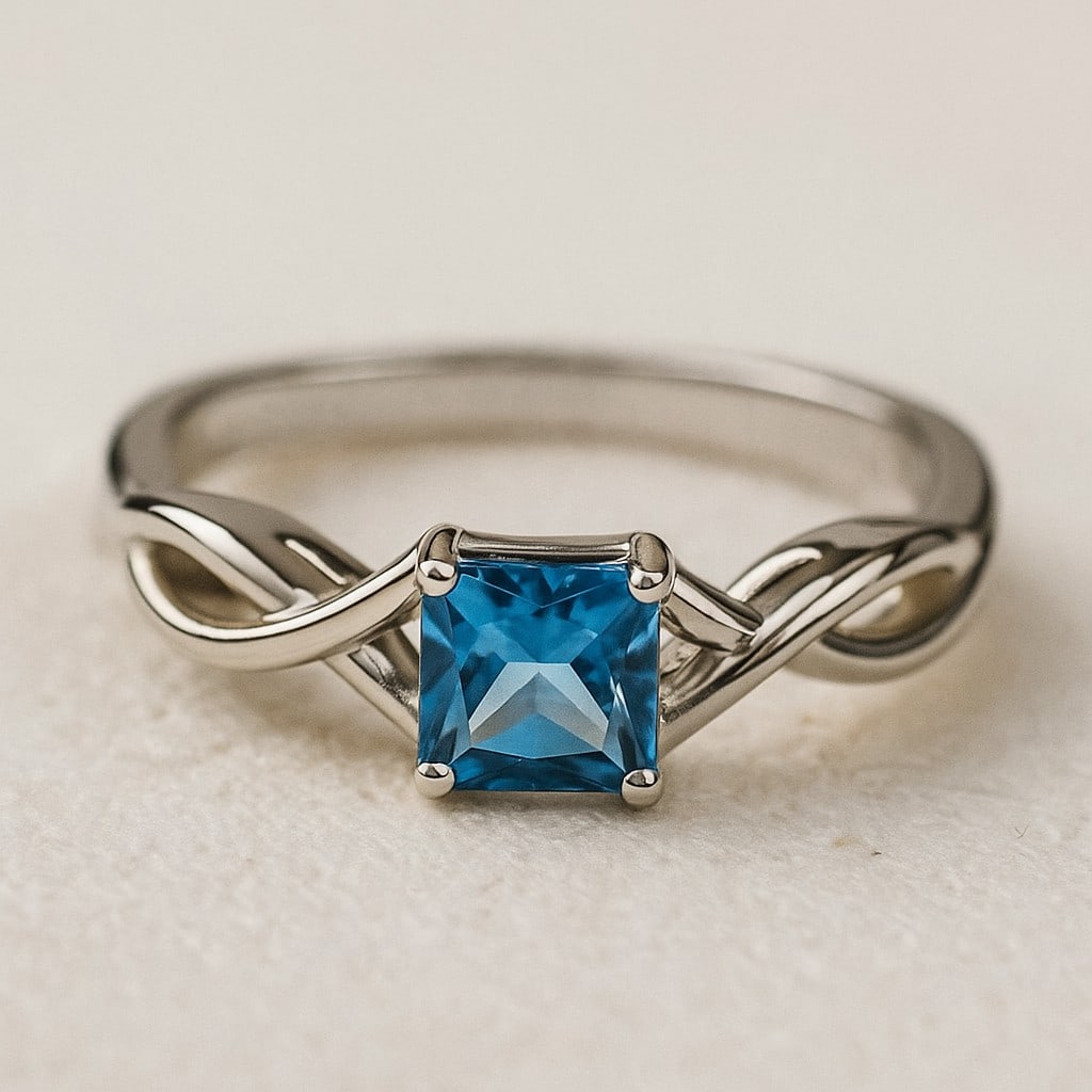 Natural Swiss Blue Topaz Gemstone 92.5 Sterling Silver Ring: Natural Swiss Blue Topaz Gemstone 92.5 Sterling Silver Ring Jewelry Type : Ring Gemstone : Natural Swiss Blue Topaz Gemstone Shape : Emerald Square Gemstone Size : 5 MM Gemstone Quantity : 1 Piece<