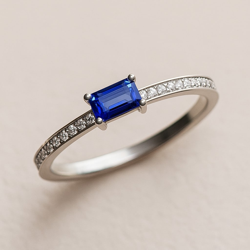 Natural Tanzanite Gemstone & Lab Grown Diamonds Silver Ring: Natural Tanzanite Gemstone & Lab Grown Diamonds Silver Ring Jewelry Type : Ring Gemstone : Natural Tanzanite Gemstone Shape : Emerald Gemstone Size : 5x3 MM Gemstone Quantity : 1 Piece Diamo